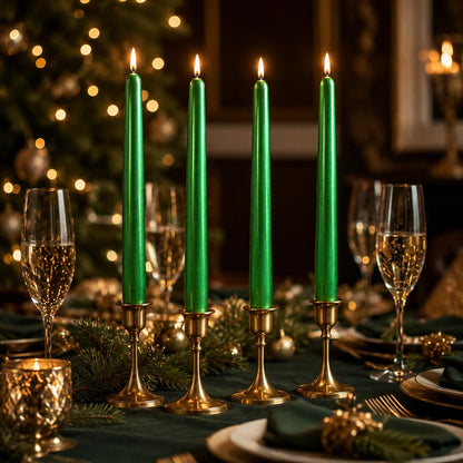 Emerald Green Taper Candles Set of 4, 10 Inch Handmade Candle Stick, Metal Candlesticks, Unscented Tapered Candles for Christmas Dinner Table Decor Gift