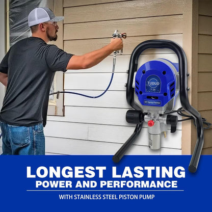 TUDUD Stand Airless Paint Sprayer, High Efficiency Airless Spraying Machine with Low Overspray, 3000PSI 750W Spray Painter for DIY House, Wall and Fences Painting, blue