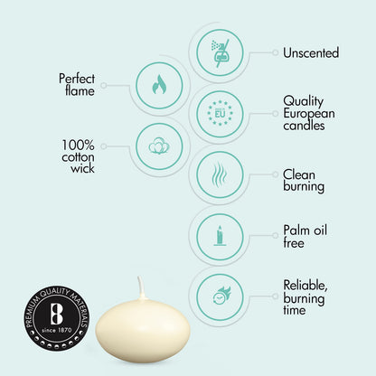 Bolsius Unscented 1.75" Floating Candles – Set of 60 Ivory Floating Candles – Cute and Elegant Burning Candles – Candles with Nice and Smooth Flame – Party Accessories
