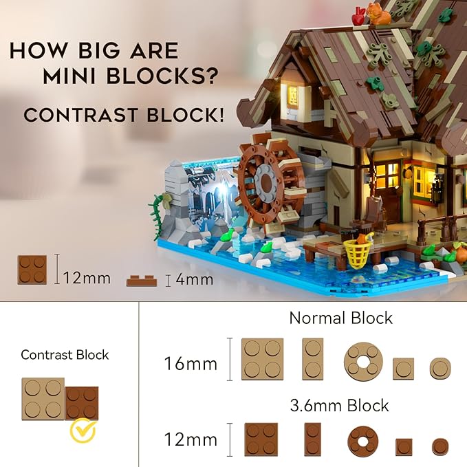 Wood Cabin Building Set with Light 2570 PCS Wooden Forest House Mini Building Block Toy with Waterwheel Pond Animals Big House Construction Model for Adults Teens Kids Boys Girls 10-12+