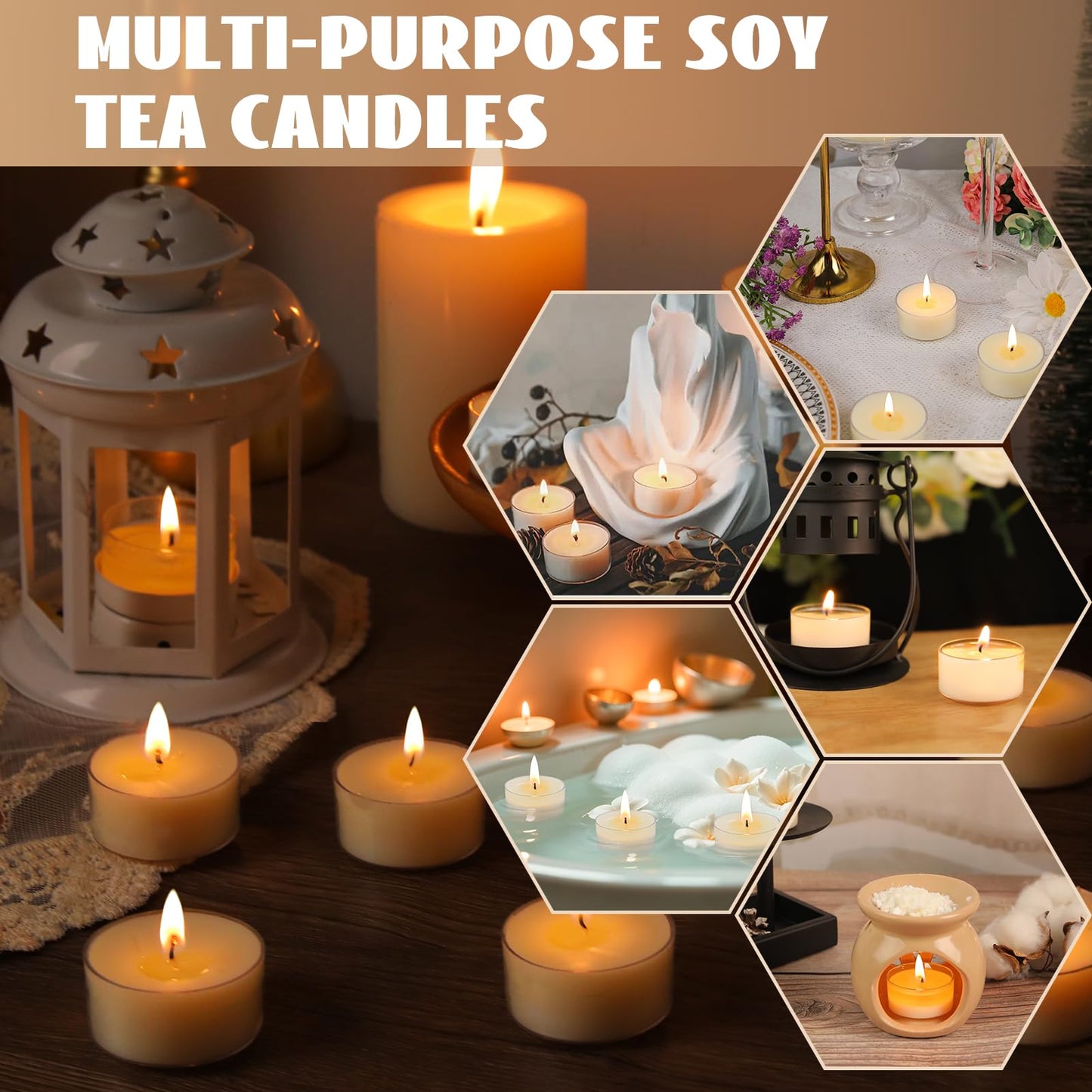 Soy Tealight Candles 120 Pack, 6 Hours Long Burning,3 inch White Floating Candle, 60 Pack