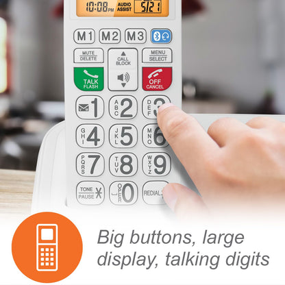 VTech SN5147 Amplified Corded/Cordless Senior Phone with Answering Machine, Call Blocking, 90dB Extra-Loud Visual Ringer, One-Touch Audio Assist on Handset up to 50dB, White