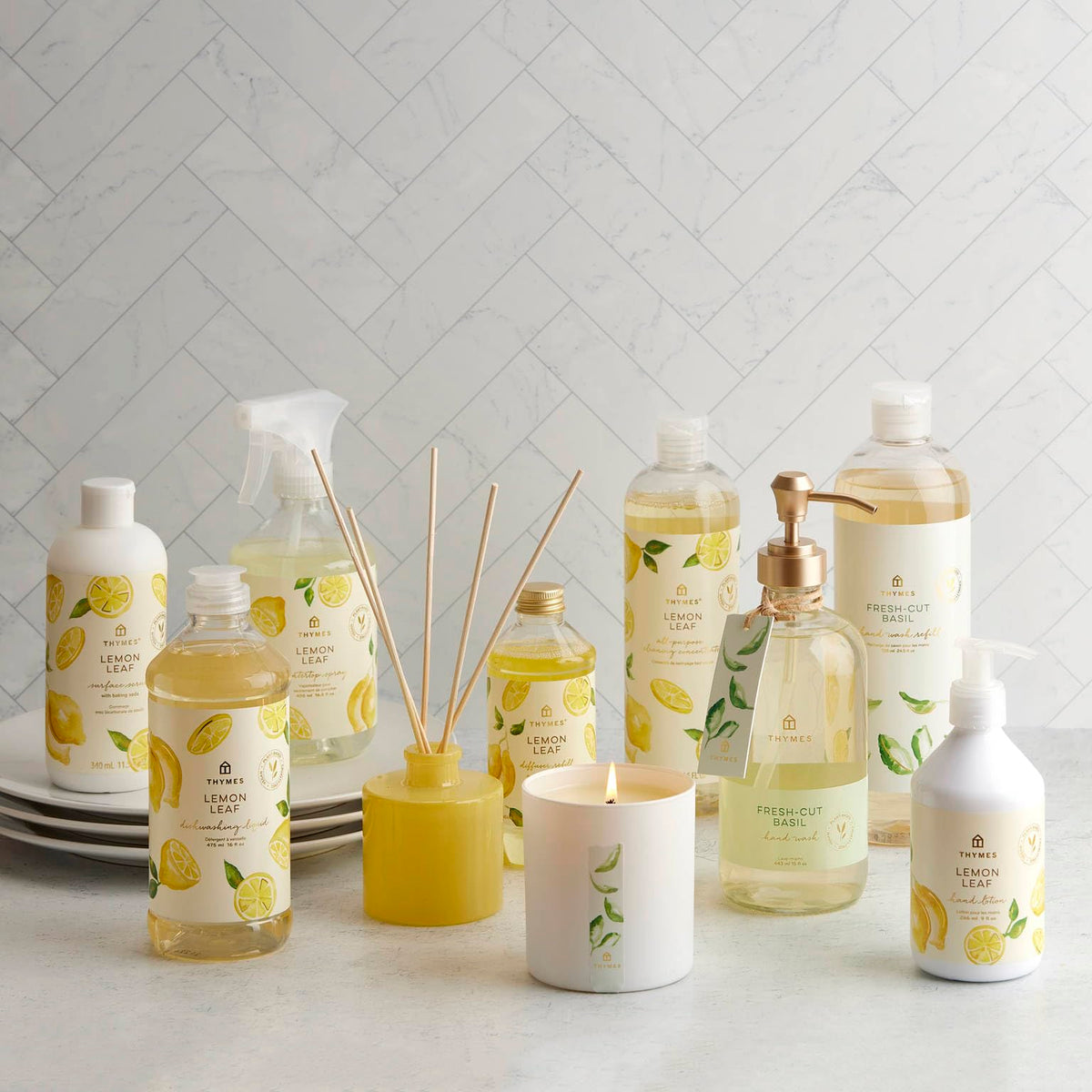 Thymes Lemon Leaf Candle - 8 Oz - Scented Candle for a Fresh Home Fragrance - Aromatherapy Candle in Glass Jar - Matte White Jar