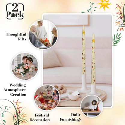 Taper Candles 10 Inch Print Candle Handmade Unscented Renanthera Long Candles 2 Pack Twisted Candlesticks for Wedding Home Decoration Gifts