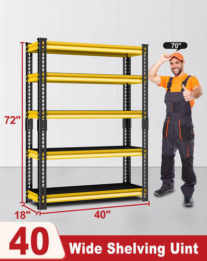 SDXYSTCE Garage Shelving Heavy Duty, 2200 Lbs Loads Garage Storage Shelves Heavy Duty, 5-Tier Metal Shelving Units and Storage for Basement, Retiple Tanks,40''Wx18 Dx72 H,Yellow