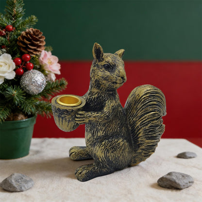 KISWIAR Cute Squirrel Candle Holder, Resin Squirrel Statue, Animal Desktop Candle Holder Figurine Home Decor for Fireplace Bookshelf Garden