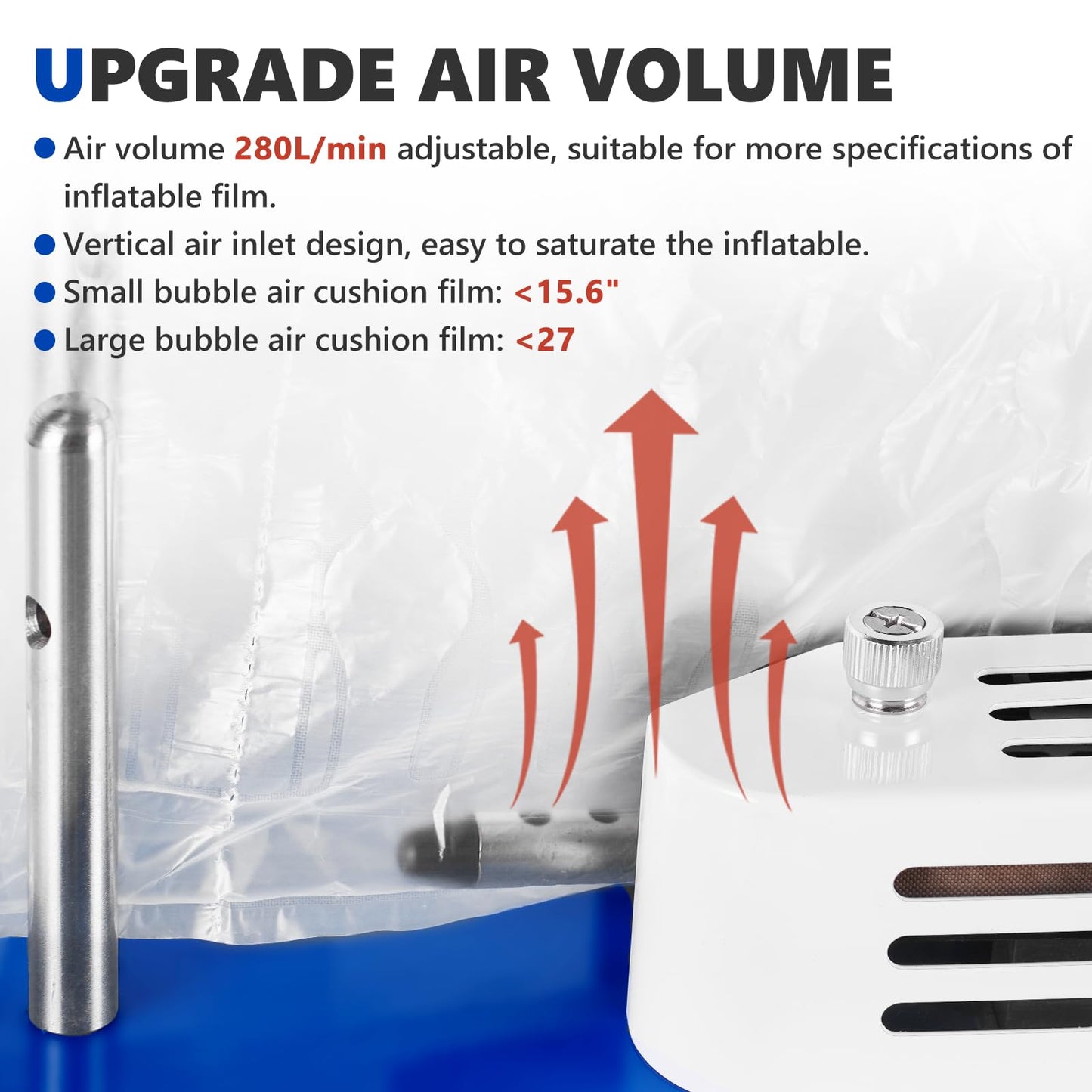 Saladulce 52ft/min High-Speed Bubble Wrap Machine - 280L/min Air Flow, Adjustable 4-27 Inch Air Cushion/Pillow Making Machine with 1 Test Film (110V)