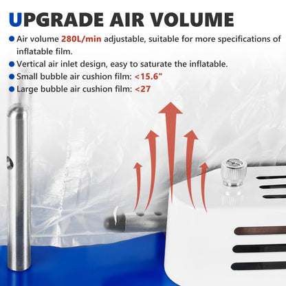 Saladulce 52ft/min High-Speed Bubble Wrap Machine - 280L/min Air Flow, Adjustable 4-27 Inch Air Cushion/Pillow Making Machine with 1 Test Film (110V)