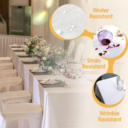 BRILLMAX 6 Pack White Tablecloths 70 x 120 Inch for 6ft & 8ft Rectangle Tables - 150 GSM Polyester Fabric, Universal Fit, Water, Stain & Wrinkle Resistant Cloth Cover for Wedding Reception Banquet