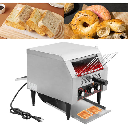Commercial Conveyor Toaster, 350Slices/Hour 1900W Stainless Steel Heavy Duty Industrial Toasters w/Three-ring Heating Tubes,Countertop Electric Restaurant Equipment for Bun Bagel Bread Baked Food