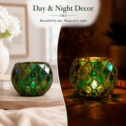 Votive Candle Holder Tea Lights - Glass Candle Holders, Mosaic Tealight Candle Holder, Candle Jar Cup for Wedding Centerpiece Party Table Decorations, Valentines Day Decor