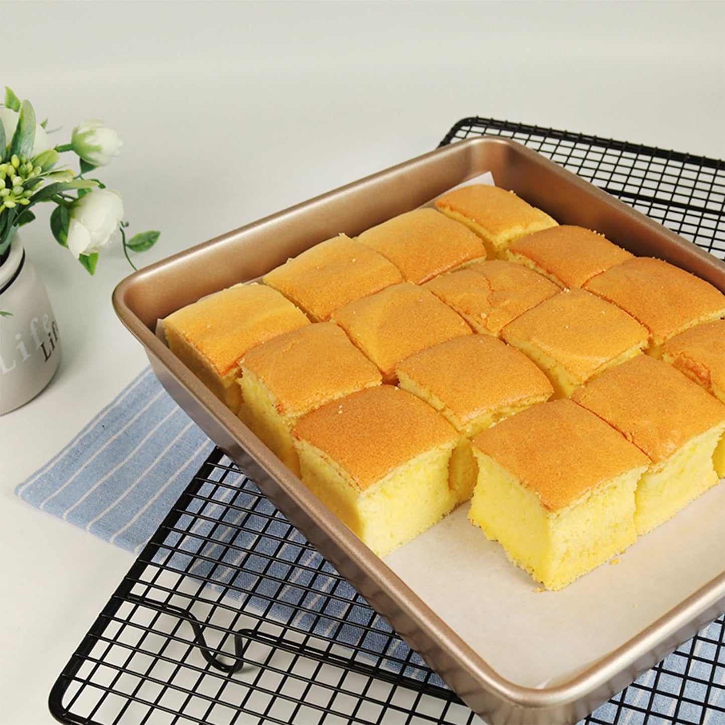 Set of 6 Nonstick Baking Pans, 11-Inch Rectangle Cake Sheets, Bread Loaf & Turkey Roasting Trays, Carbon Steel Bakeware, Pink Oven Baking Trays for Bread & Cake (Gold)