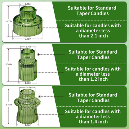 Green Taper Glass Candlestick Holders Set of 6, Tea Lights Candle Holder, Votive Candle Stick Holder for Party Wedding Dining