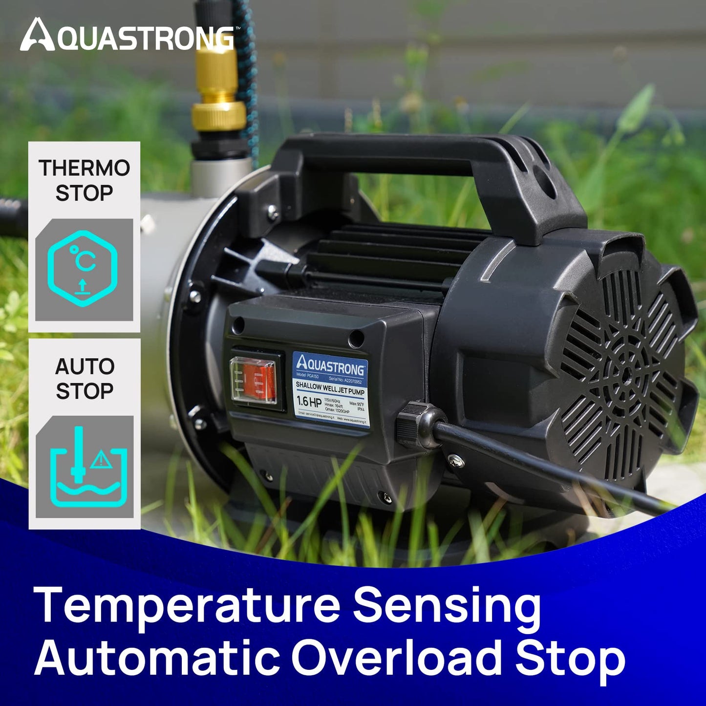 Aquastrong 115V Shallow Well Garden Pump, Stainless Steel, 1320 GPH, Water Transfer Draining Irrigation Sprinkler Pump, for Lawn,Garden,1.6 HP Portable