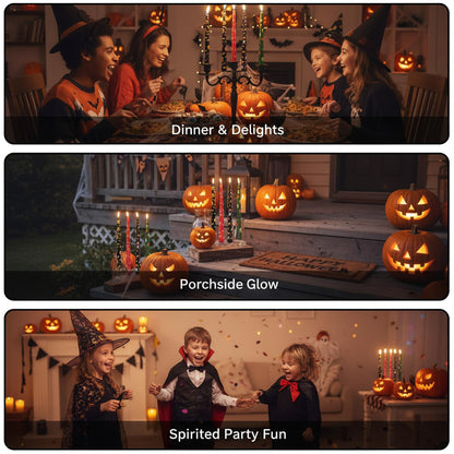 FYBW 10-Inch Halloween Taper Candle Set of 4,Pumpkin Skeleton & Bat Prints, Spider Web Spooky Dinner Candles, Gift for Festive Halloween Day Decoration