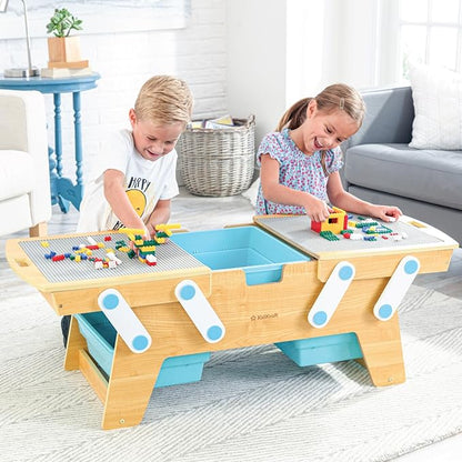 KidKraft Building Bricks Play N Store Wooden Table Children's Toy Storage with Bins 200+ Building Blocks Included Natural Gift for Ages 3+