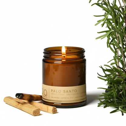 Bia Candle Co. Palo Santo Candle, Rosemary Cedar Leather Soy Candle, Sandalwood Tonka, Perfume-Inspired, Hand Poured USA, High Fragrance Load, Lead-Free Wick, Reusable Jar, Ritual Scent, 7 oz