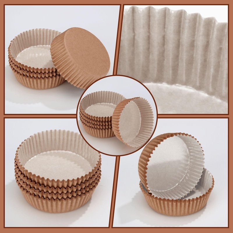 Uiifan Disposable Round Cupcake Liners Paper Baking Cups Wrappers Cupcake Paper Microwave Oven Safe Bakeware Mold for Snacks Cakes(Natural,50 Pack)