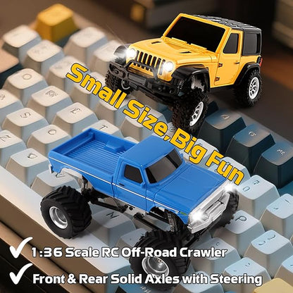 ARRIS 1:36 Mini RC Crawler 4WD Off-Road RC Car with 2.4G Remote Battery &amp Lights RTR for Adults Hobby Gifts (Blue)