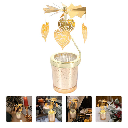 Ipetboom Rotating Candleholder Cup Romantic Candlestick Decor for Restaurant and Home Table Centerpiece, Spinning Candle Stand Without Candle, Heart-Shaped Design for Valentine’s Day