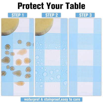 Kesfey 9 Packs Light Blue Gingham Tablecloth Pale Blue and White Checkered Tablecloths 54 x 108 Inches Disposable Plastic Gingham Tablecovers Waterproof Rectangle Picnic Table Cover for Birthday Party