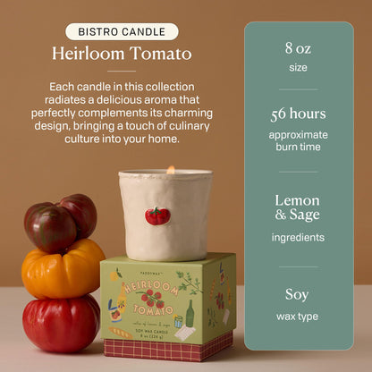 Paddywax Bistro Hand Painted Scented Candle in Ceramic Reusable Food-Safe Jar with Gift Box, Soy Candle with Approx. 56 Hour Burn Time, Heirloom Tomato, 8 oz