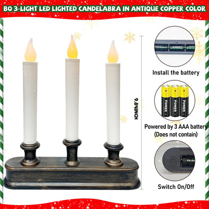 GOOTHY Battery-Operated LED Window Candles with Sensor Dusk to Dawn, 3 Lights Christmas Window Candles with Flickering Flameless LED Lights, 9'' Flameless Taper Candle for Table Home Christmas Decor