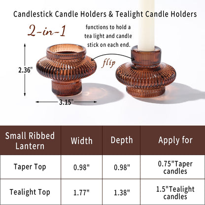 Taper Glass Candlestick Holders Tealight Candle Holders for Table Centerpieces, Fall Wedding Decor and Dinner Party Thanksgiving Christmas Decor (8 Pcs, Brown)