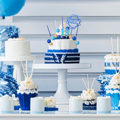 Yerliker 34 Pcs Happy Birthday Cake Toppers Decorations Birthday Candles DIY Cake Decor for Men Women Wedding Anniversary(Navy Blue)