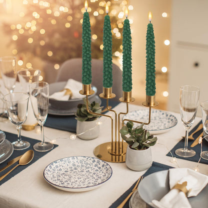 DRomance Christmas Tree Flameless Taper Candles Battery Operated with 10-Key Remote and Cycle Timer 4 Pack Real Wax 3D Wick Flickering LED Candlesticks Holiday Decor(Green, 0.79 x 9.9 Inch)