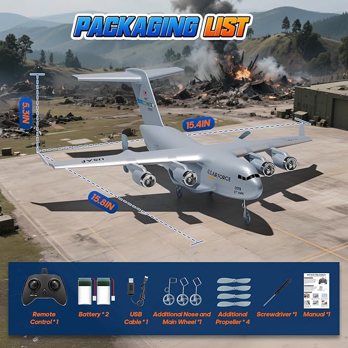 RC Airplane RC Plane Ready to Fly 2CH C-17 Remote Control Airplane with 6-axis Gyro Stabilizer Globemaster III Military Transport Aircraft for Beginners Boys Kids Adults