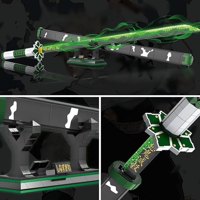 HIGH GODO Demon Anime Sword Building Set 39in Sanemi Sword Building Block with Scabbard and Stand Anime Katana Sword Set Collectible Gifts Toys for Adults Teens 14+ (710 PCS)