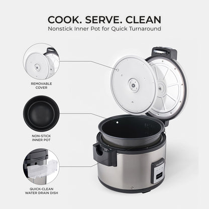 CUCKOO Commercial Rice Cooker & Warmer, Extra Large Rice Cooker 30-Cup Uncooked / 60-Cup Cooked, Professional Industrial Grain Cooker with Large Capacity, Easy One-Touch Operation, Silver (CR-3055)
