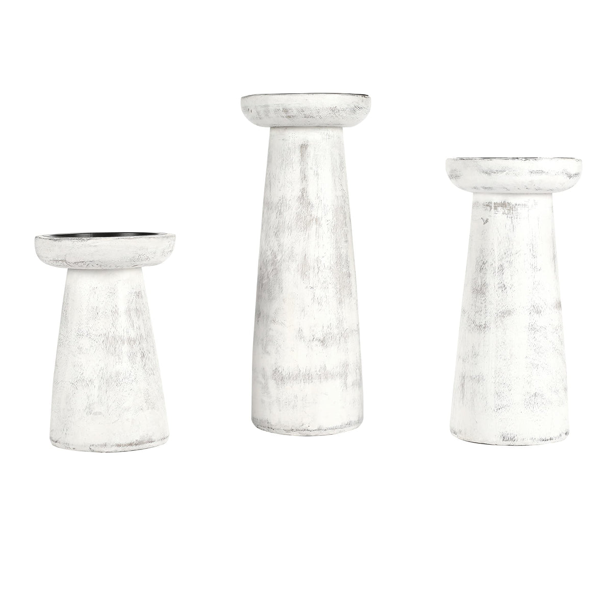 Hand Crafted Wooden Pillar Candle Holder Set of 3, Ideal for LED and Pillar Candle, Gift for Wedding, Christmas, Party, Home, Spa, Reiki, Aromatherapy,Votive Candle Gardens, 10,8,6 Inch, Antique White