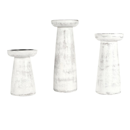 Hand Crafted Wooden Pillar Candle Holder Set of 3, Ideal for LED and Pillar Candle, Gift for Wedding, Christmas, Party, Home, Spa, Reiki, Aromatherapy,Votive Candle Gardens, 10,8,6 Inch, Antique White