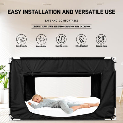 Quinnsus Bed Tent Bed Canopy Full Size Tents for Adult and Kids - Portable Sleeping Bed Tents 80% Blackout with 4 Doors Breathable Private Space Tents(Mattress Not Included)