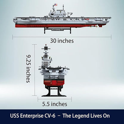 USS Enterprise Aircraft Battleship Building Toys Set (1883Pcs) WW2 Navy Ship Model with Molded Airplanes and Display Stand 30 Long Military Building Block Toy for Teens and Adults