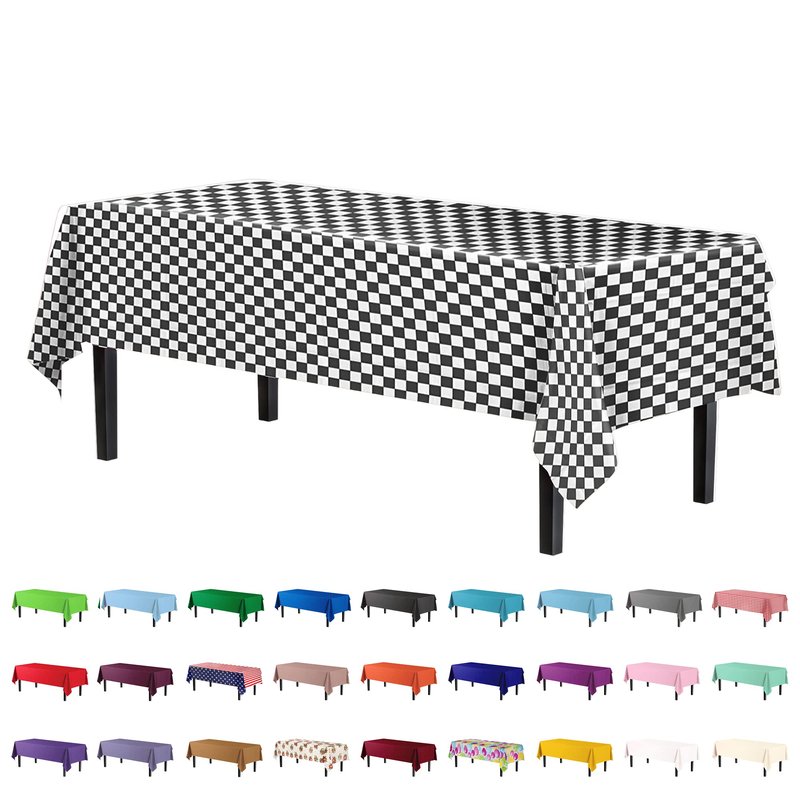 Party Solids Pack Of 6, Premium Plastic Tablecloth 54in. x 108in. Rectangle Table Cover - Checkered