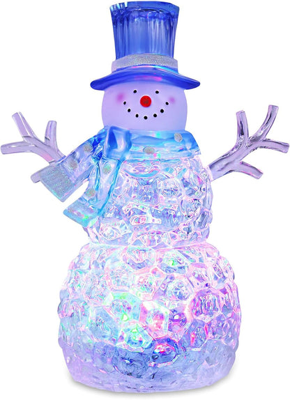 Skiennix LED Lighted Snowman Figurine - Battery Operated Christmas Decoration | 6H Timer, Blue Hat
