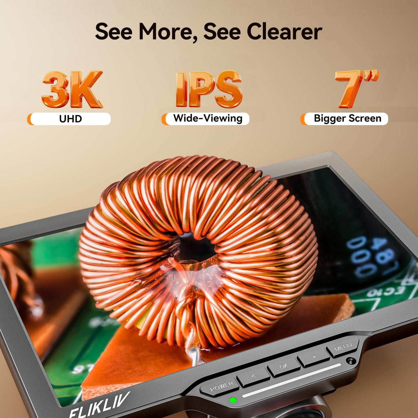 Elikliv Autofocus Digital Coin Microscope: HDMI Soldering Microscope for Adults EM3K-AF, 3K Coin Magnifier for Full View, 7" IPS Microscope with Screen, HDMI/USB Output, 10" Stand, Dual Light, 16GB