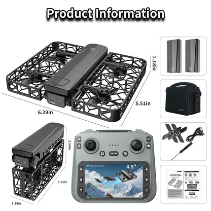 UAVRIAO Foldable Pocket Mini Drone with 2K Camera, Auto Follow, Selfie Drone, Screen Remote Control, One-Key Takeoff/Landing, 360-Degree Mesh Protection, Stunt Mode Suitable for Adult Beginners