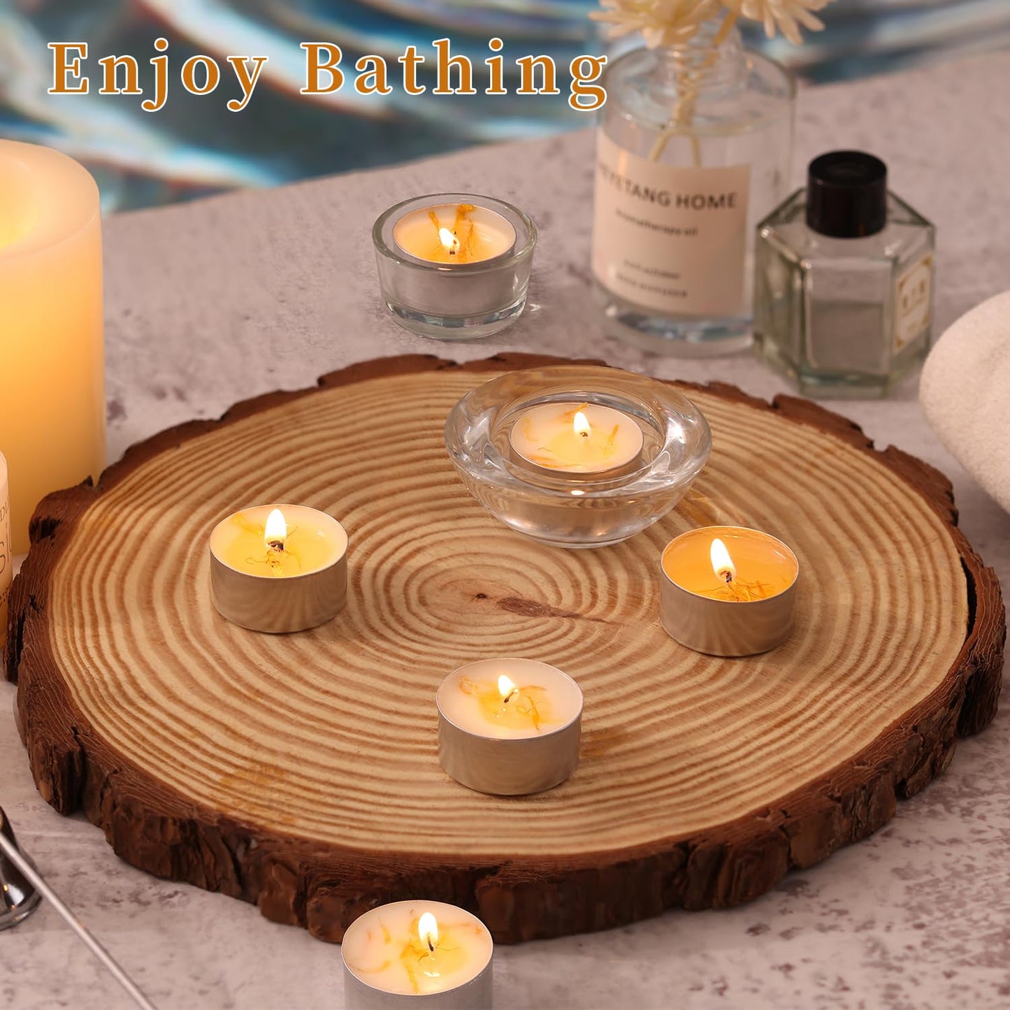 16 Pcs Vanilla Scented Tealight Candles, 6H Long Burning - 100% Palm Wax Based Scented Tea Lights with Dried Flowers, Non-Toxic/Smokeless Tea Lights Candles Bulk for Spa, Bath, Wedding