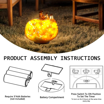 Naboher Handcrafted Glass Pumpkin with Warm LED Lights - Halloween & Thanksgiving Decor, Gift-Worthy Fall Home Decoration, 5.9-Inch Light-Up Tabletop Centerpiece (Vine Orange)