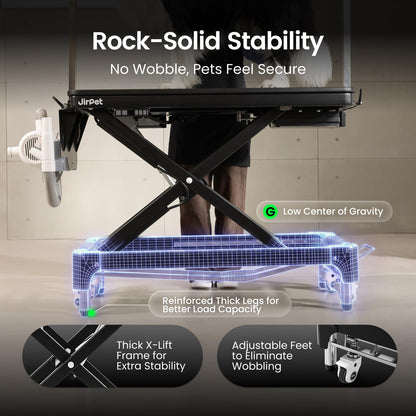 JirPet Dog Grooming Table for Large Dogs, Electric Lift with Memory Function, 46″ Professional Grooming Table with Strong Stability, Power Outlet, Grooming Light, and Wheels for Easy Mobility