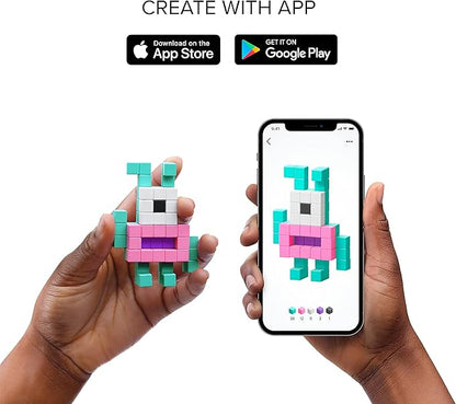 PIXIO Sweet - Tiny Magnetic Blocks Building Toy in The Pixel Art Style with Free App - 5/16 Plastic Cubes with 6 Magnets Inside - Open Ended Toy - Creativity Kit for Ages 6+ - 60pcs