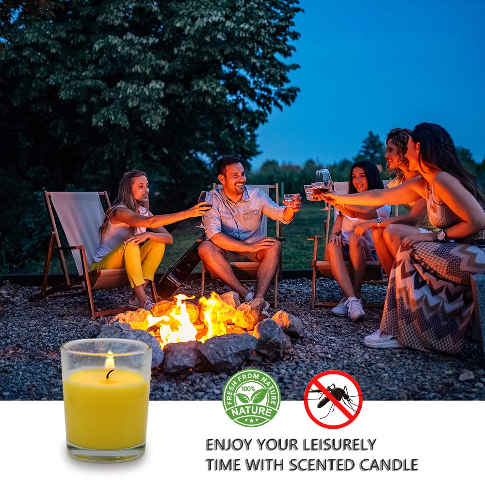 Yellow Votive Candles in Glass Small Citronella Candles Outdoor Bulk Soy Wax Candles for Party, Wedding, 12 Packs