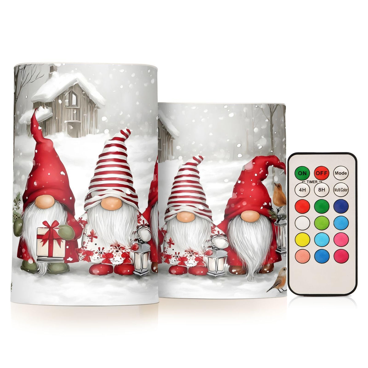 ALAZA Rred Gnomes White Snowflake Winter Flameless Candles Flickering LED Candles with Remote Timer Battery Operated Pillar Candles Set of 2 for Dinner Holiday Decor