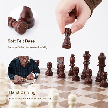 15 Inch Magnetic Wooden Chess Set with Folding Board and Chess Piece Storage Slot Handmade Portable Travel Chess Game Sets for Kids Adults Beginner and Pros Carry Bag 2 Extra Queens