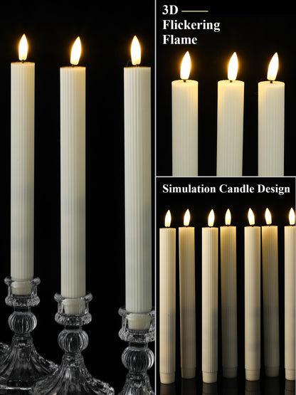 Retisee 30 Pcs 10 Inch Flameless Taper Candles LED Candles Bulk Battery Operated Taper Candle Flickering LED Candlesticks for Valentines Birthday Wedding Party Decor (Elegant Style,Ivory)
