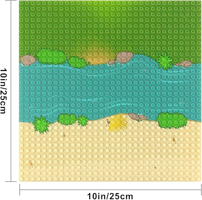 Feleph Classic Baseplate with River and Grassland Pattern 10 x 10 Inches Base Plates for Building Blocks Mat Compatible with Major Brands (Straight 4 Pieces)